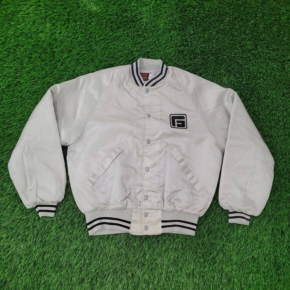Vintage G Logo Pla-Jac Letterman Cropped Bomber Jacket Medium 24x24 Raglan Satin